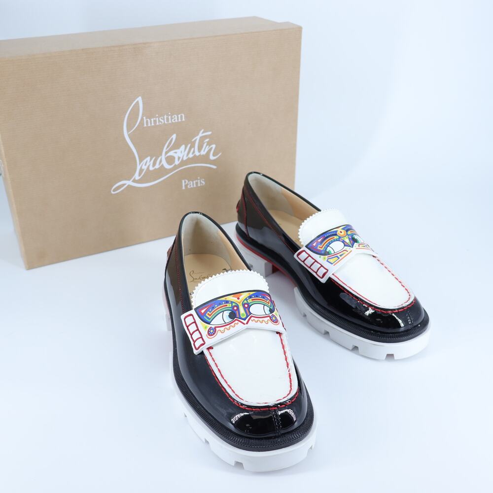 Christian Louboutin Printed Lug Loafers Black NIB Leather Women's 35/US 5